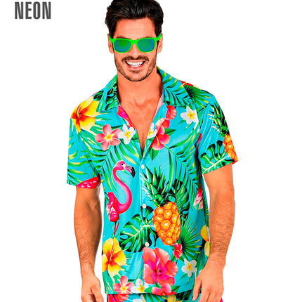 Flamingo Hawaii blouse heren - tropische beach party zomershirt aloha