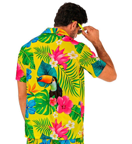 Zomer partyshirt Toekan heren close-up - aloha hemd met toekanmotief