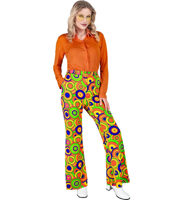 Groovy broek dames gedragen - jaren 70 hippie discobroek retro seventies