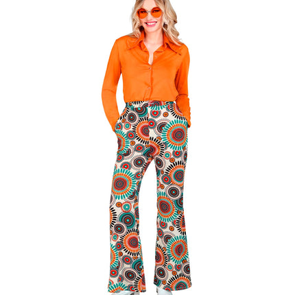 Jaren 70 vintage broek dames detail - kleurrijke hippie discobroek seventies