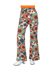 Jaren 70 broek vintage dames - kleurrijke retro hippie discobroek met vintage print
