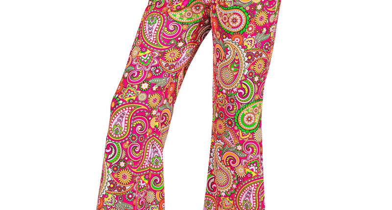 Jaren 70 broek paisley dames - kleurrijke hippie discobroek met paisleyprint
