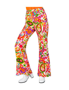 Jaren 70 broek peace party dames - paisley hippie discobroek met peace motief