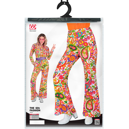 Jaren 70 broek peace party achterkant - paisley hippie discobroek dames