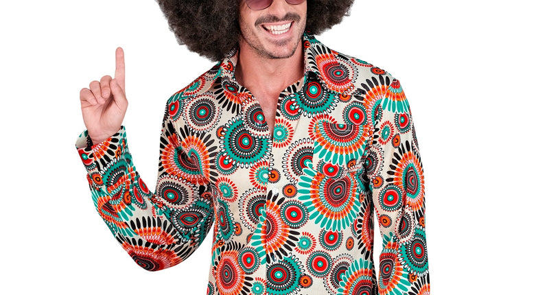 Jaren 70 shirt vintage heren - kleurrijk retro hippie discoshirt met vintage print