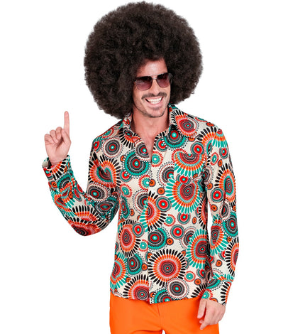 Jaren 70 shirt vintage heren - kleurrijk retro hippie discoshirt met vintage print