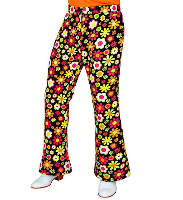 Jaren 70 broek flowers heren - kleurrijke hippie discobroek met bloemenmotief