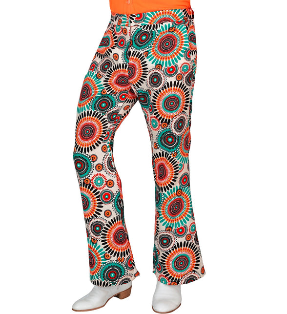 Jaren 70 broek vintage heren - kleurrijke retro hippie discobroek met vintage print