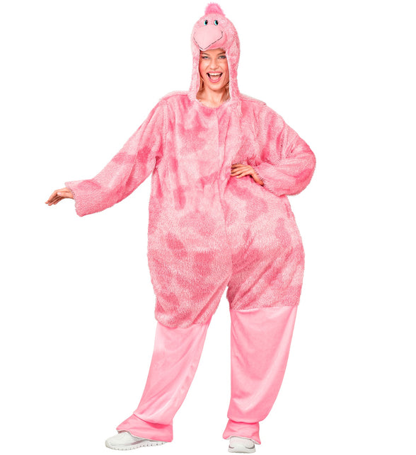 Roze flamingo jumpsuit dames met gladde lichtroze pijpen en voetstukken