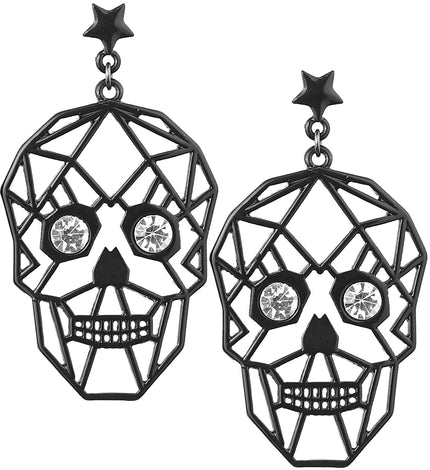 Schedel oorbellen ogen strass voor dames vooraanzicht – sieraden