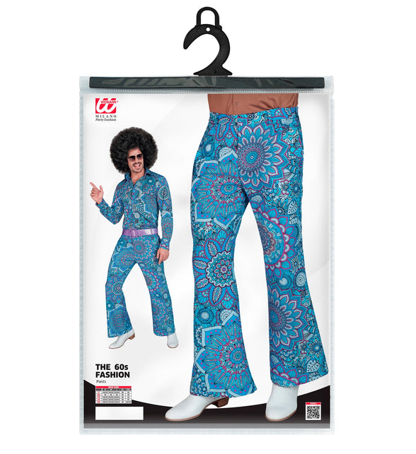 Jaren 70 broek mandala blauw achterkant - blauwe hippie discobroek heren
