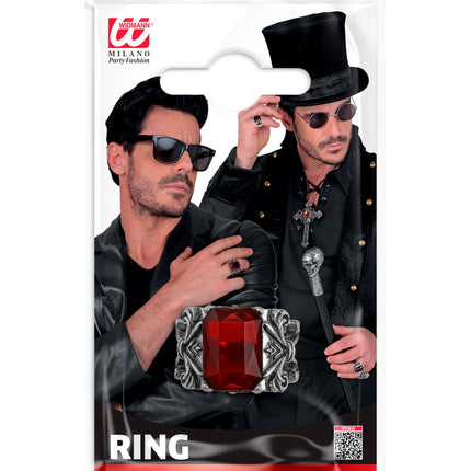 Ring gothic vampier edelsteen rood voor heren zijaanzicht – sieraden