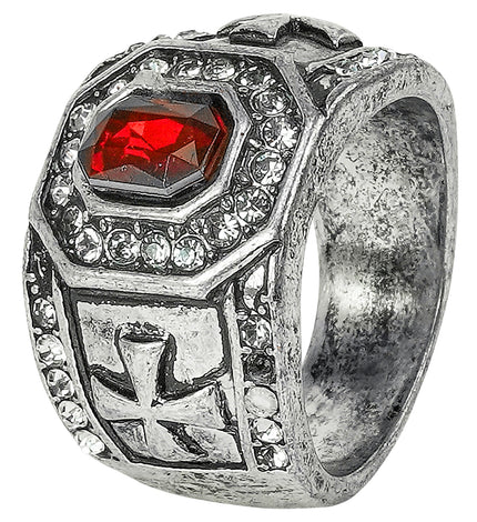 Ring strass en edelsteen rood voor heren vooraanzicht – sieraden
