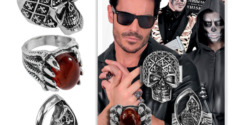 Ringen Halloween assorti 3 stijlen voor heren vooraanzicht – sieraden
