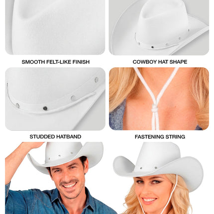 Cowboy hoed met studs vilt wit close-up – hoeden
