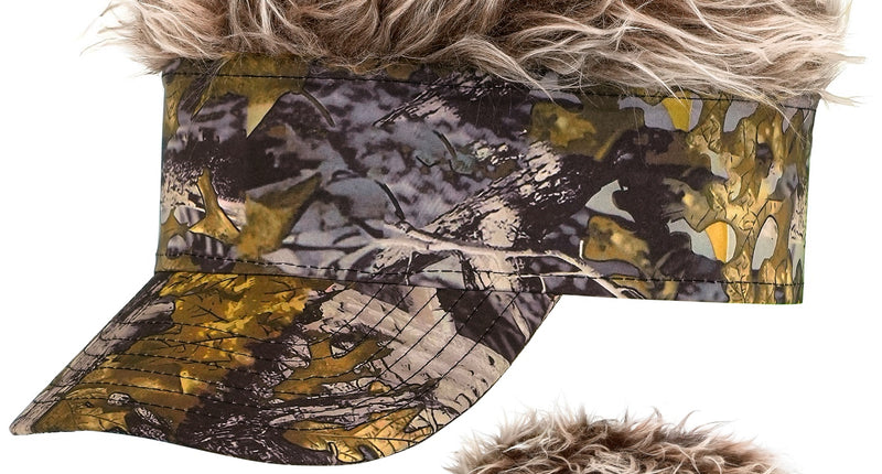 Zonneklep met pluche haar camouflage vooraanzicht – hoeden