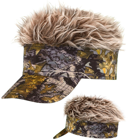Zonneklep met pluche haar camouflage vooraanzicht – hoeden