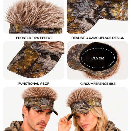 Zonneklep met pluche haar camouflage totaalbeeld – hoeden