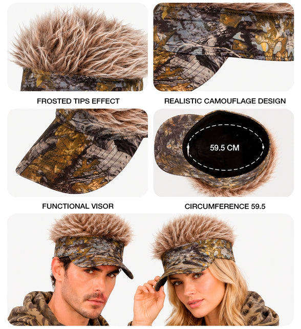 Zonneklep met pluche haar camouflage totaalbeeld – hoeden