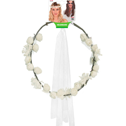 Tiara bloem wit achterkant – kleding accessoires