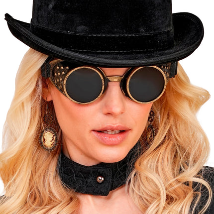 Steampunk stofbril antiek goud detailopname – brillen