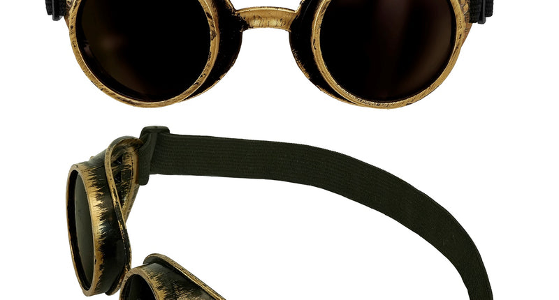 Steampunk stofbril antiek goud vooraanzicht – brillen