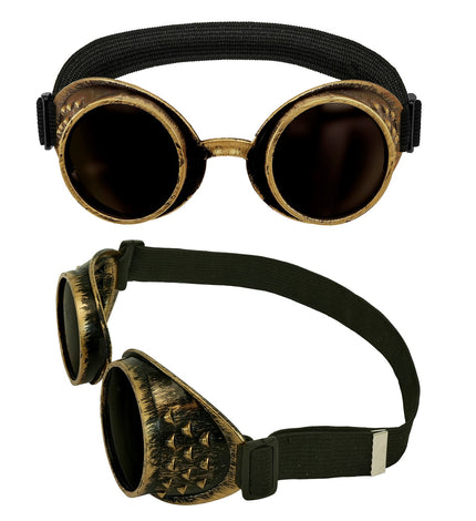 Steampunk stofbril antiek goud vooraanzicht – brillen