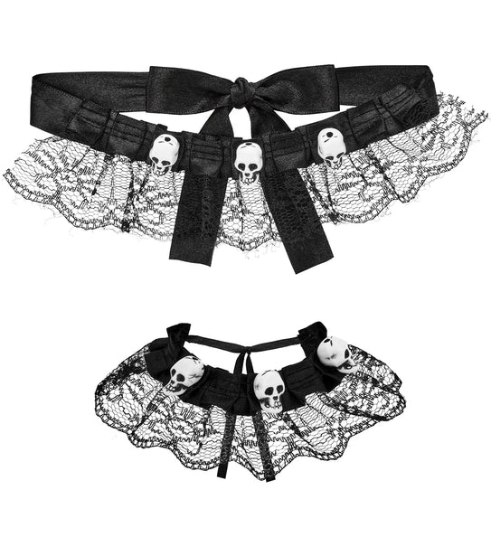 Choker en armband schedels kant voor dames vooraanzicht – verkleedsets