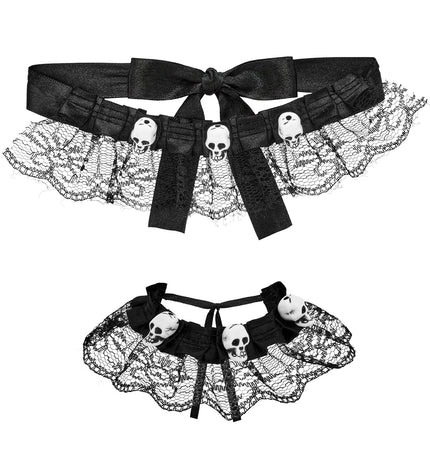 Choker en armband schedels kant voor dames vooraanzicht – verkleedsets