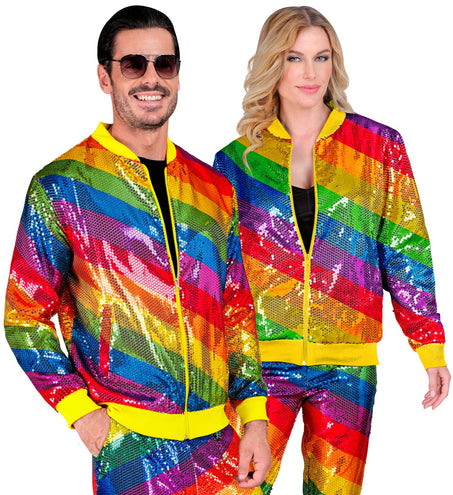 Regenboog glitter bomberjas - pailletten jack unisex disco carnaval