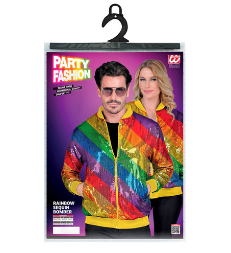 Regenboog pailletten bomberjas achterkant - glitter jack pride foute party