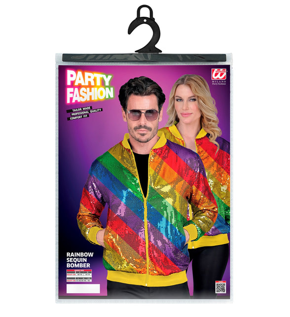 Regenboog pailletten bomberjas achterkant - glitter jack pride foute party