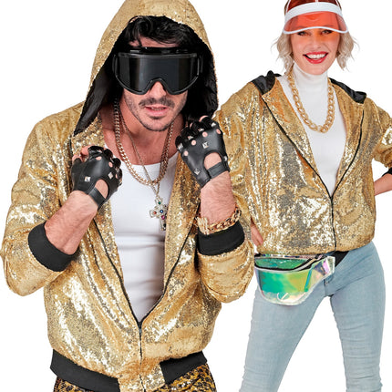 Gouden pailletten bomberjas met kap - glitter jack unisex carnaval disco