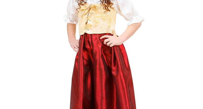 Boerin kostuum meisje met bloes korset en rok, Tiroler dirndl verkleedjurk kind vooraanzicht