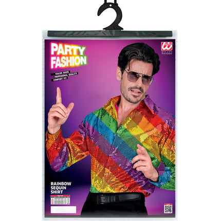 Paillettenshirt heren regenboog achterkant - regenboog glitter discoshirt disco