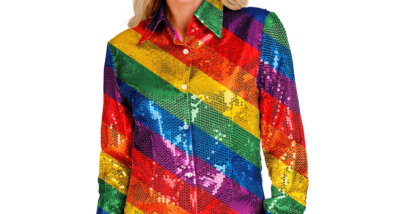 Paillettenshirt dames Lisa regenboog - regenboog glitter discoshirt met pailletten