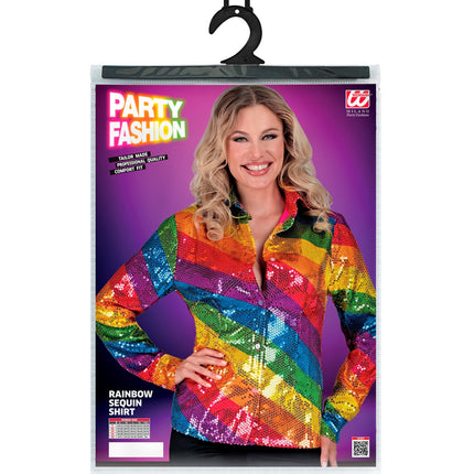 Paillettenshirt Lisa regenboog achterkant - regenboog glitter discoshirt dames
