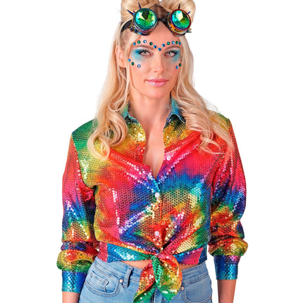 Pailletten tie dye shirt dames - rasta regenboog glittershirt jamaica