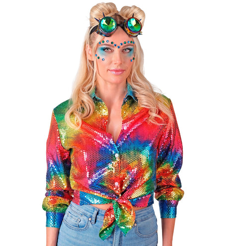 Pailletten tie dye shirt dames - rasta regenboog glittershirt jamaica