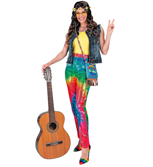 Glitter tie dye paillettenbroek dames - Mara discobroek regenboog reggae