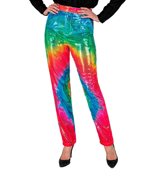 Paillettenbroek Mara tie dye - kleurrijke glitterbroek met tie dye pailletten disco