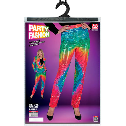 Paillettenbroek Mara tie dye achterkant - regenboog glitterbroek dames disco