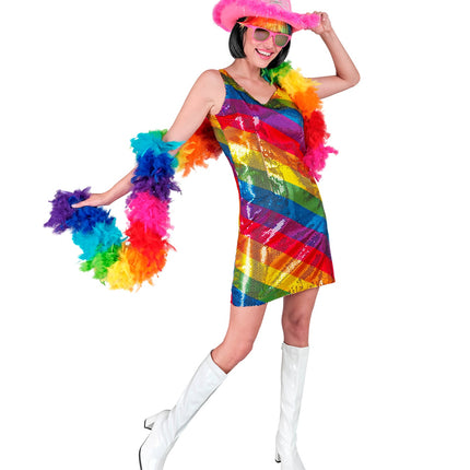 Paillettenjurk regenboog detail - kleurrijke glitterpailletten Pride verkleedjurk