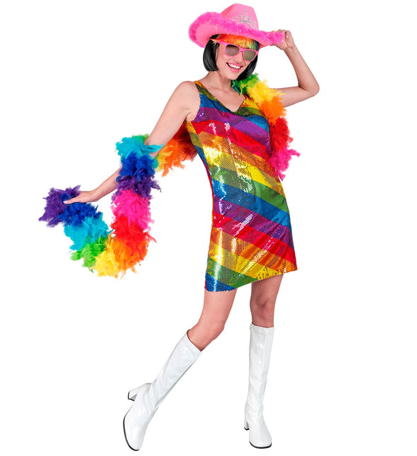 Paillettenjurk regenboog detail - kleurrijke glitterpailletten Pride verkleedjurk
