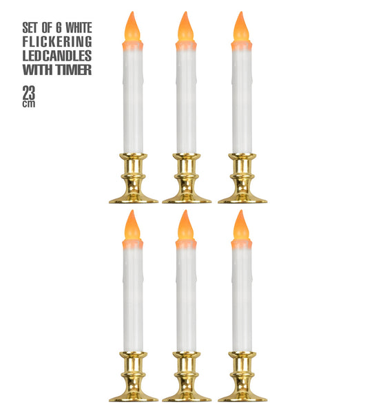 Set van 6 witte kaarsen met flikkerend licht en timer 23cm Noah