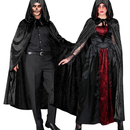 Zwart fluwelen cape met kap 140cm Olivia — foto 2