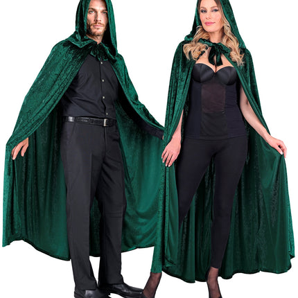 Groen fluwelen cape met kap 140 cm Finn — foto 3