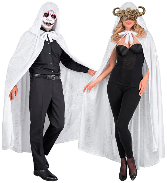 Wit fluwelen cape met kap 140cm Bente — foto 2