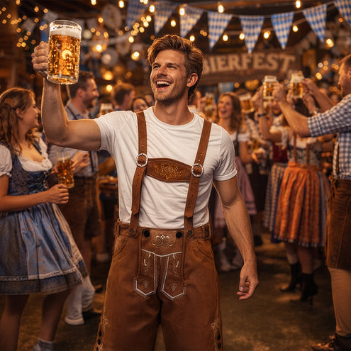 Lederhose Fritz heren bruin Tiroler Oktoberfest broek — foto 10