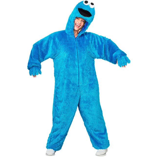 Snoep monster jumpsuit blauw met capuchon volwassenen — foto 3